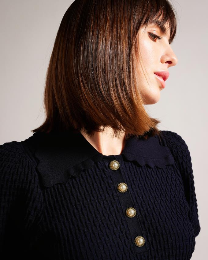 Najfatalniejszy Damskie Ted Baker Polo Knit With Embellished Buttons Ciemny Niebieskie Polska | PL-GIXKM5260