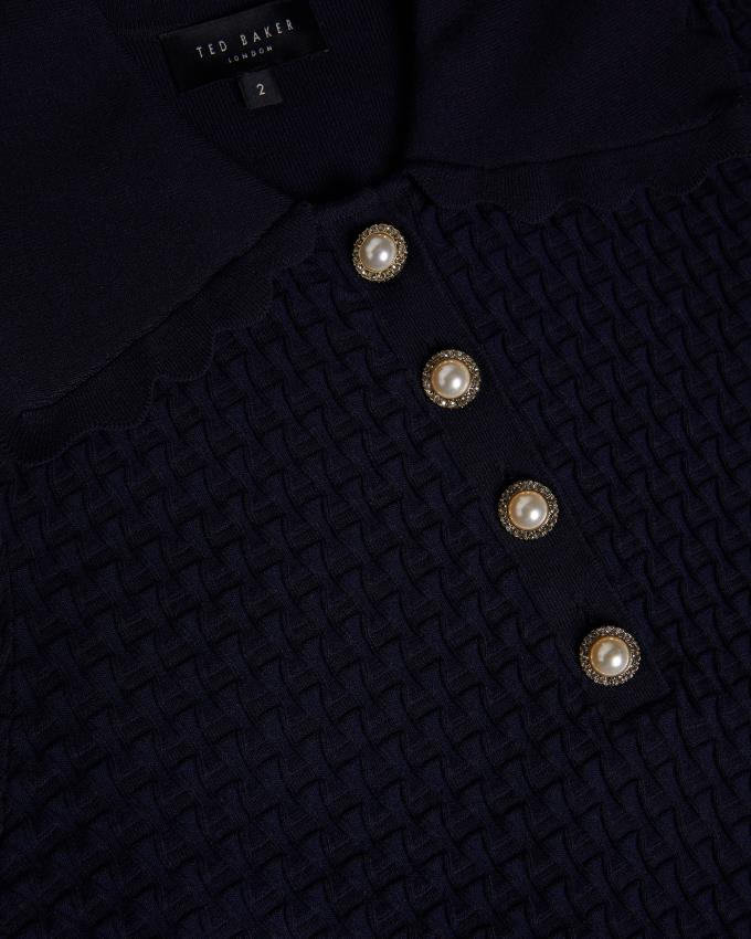 Najfatalniejszy Damskie Ted Baker Polo Knit With Embellished Buttons Ciemny Niebieskie Polska | PL-GIXKM5260