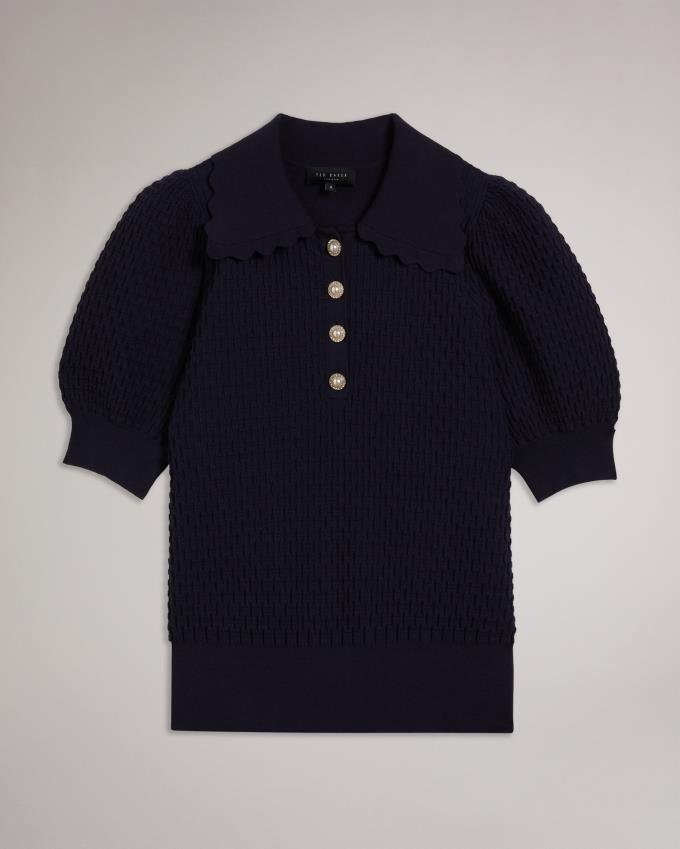 Najfatalniejszy Damskie Ted Baker Polo Knit With Embellished Buttons Ciemny Niebieskie Polska | PL-GIXKM5260