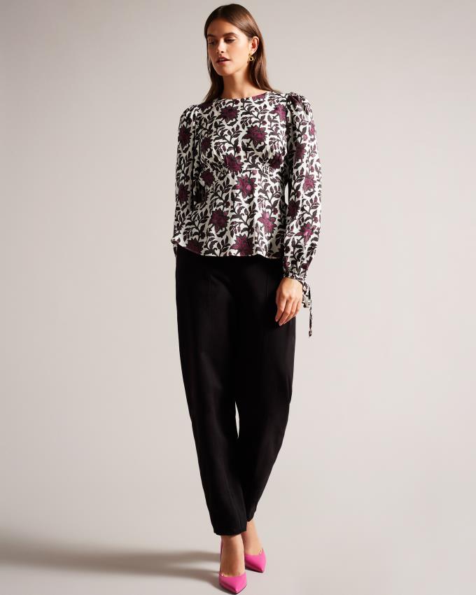 Najfatalniejszy Damskie Ted Baker Printed Peplum With Cuffed Sleeves Białe Polska | PL-AZCMO6273