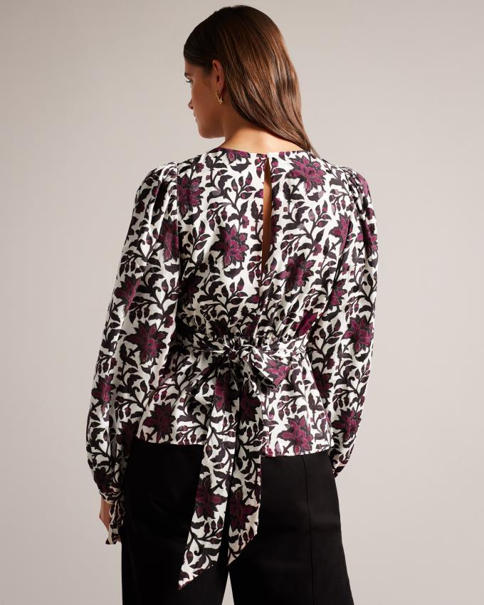 Najfatalniejszy Damskie Ted Baker Printed Peplum With Cuffed Sleeves Białe Polska | PL-AZCMO6273