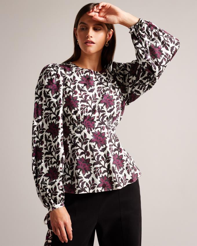 Najfatalniejszy Damskie Ted Baker Printed Peplum With Cuffed Sleeves Białe Polska | PL-AZCMO6273