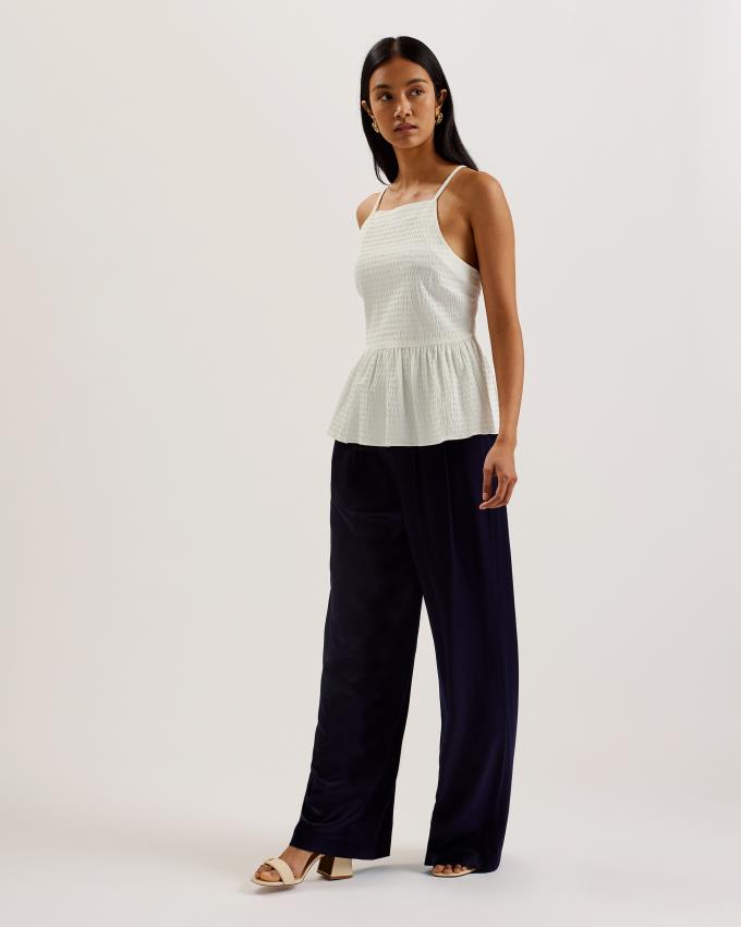 Najfatalniejszy Damskie Ted Baker Seersucker Peplum Strappy Cami Białe Polska | PL-DQOVN7209