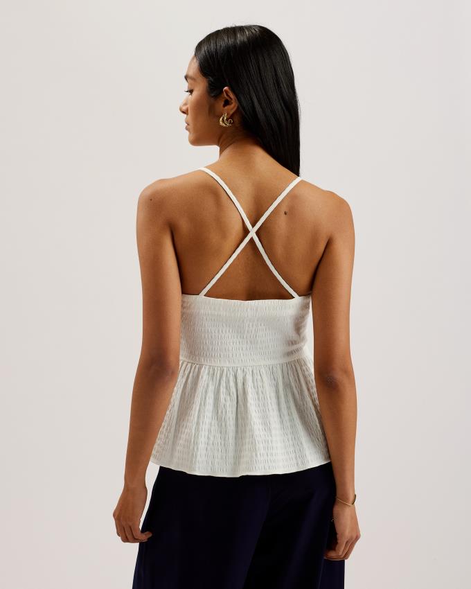 Najfatalniejszy Damskie Ted Baker Seersucker Peplum Strappy Cami Białe Polska | PL-DQOVN7209