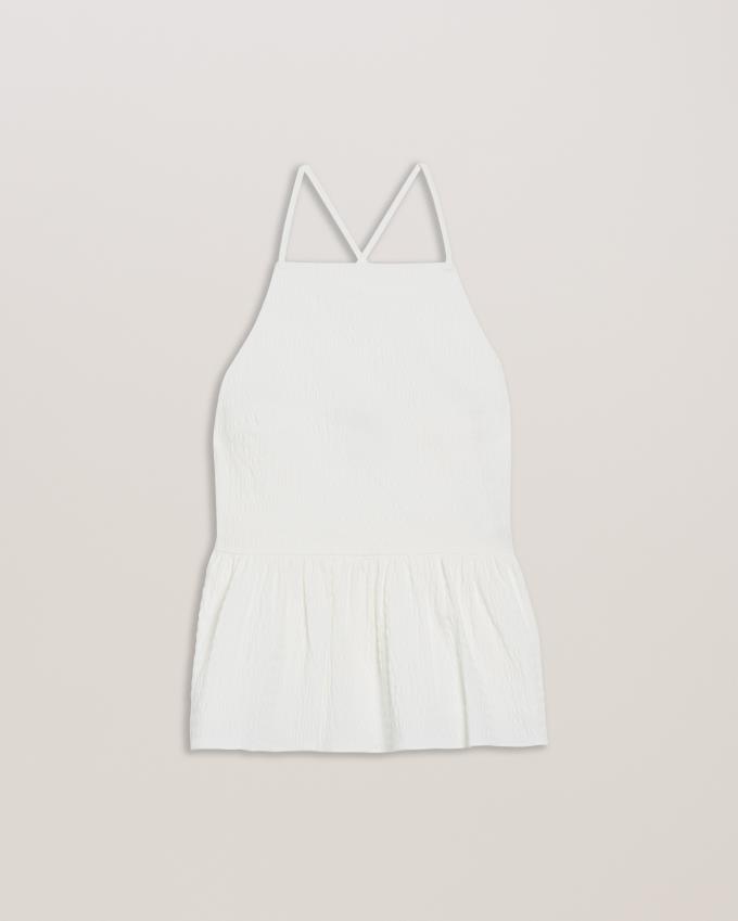 Najfatalniejszy Damskie Ted Baker Seersucker Peplum Strappy Cami Białe Polska | PL-DQOVN7209