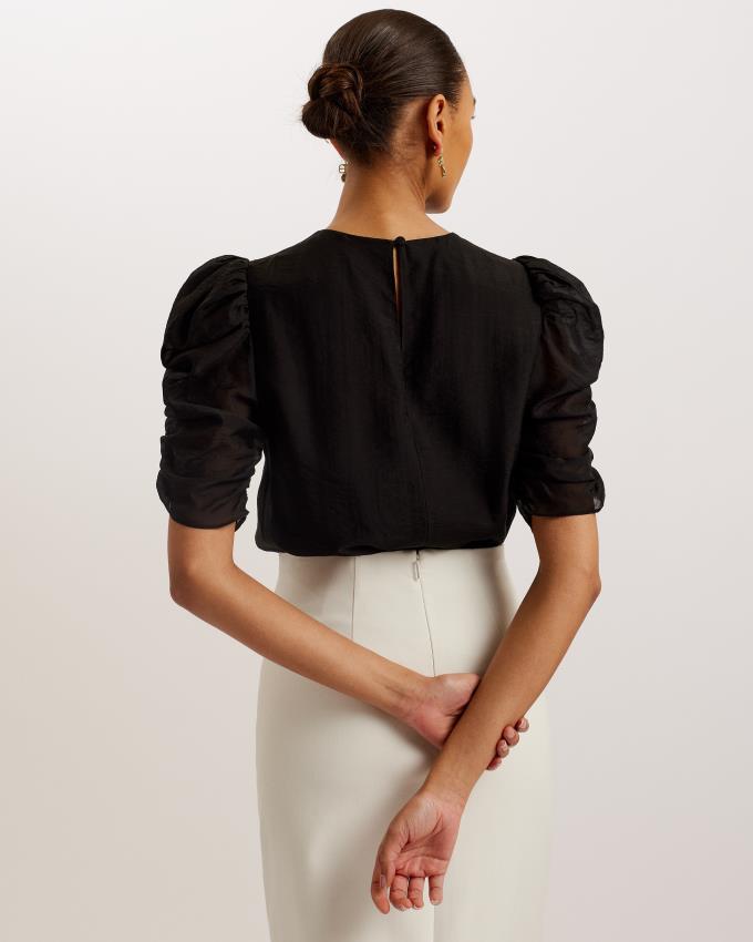 Najfatalniejszy Damskie Ted Baker Short Puff Sleeve Organza Czarne Polska | PL-HMVEY1045
