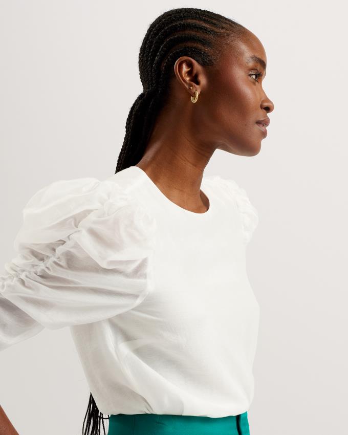 Najfatalniejszy Damskie Ted Baker Short Puff Sleeve Organza Białe Polska | PL-TPLFB3976