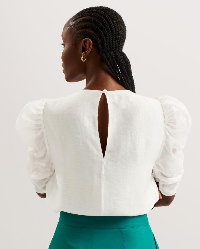 Najfatalniejszy Damskie Ted Baker Short Puff Sleeve Organza Białe Polska | PL-TPLFB3976
