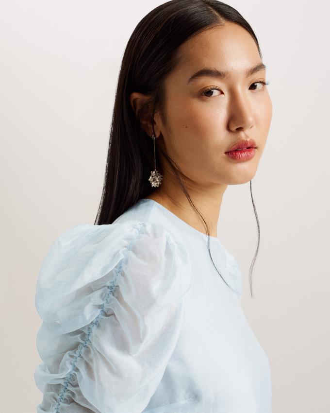 Najfatalniejszy Damskie Ted Baker Short Puff Sleeve Organza Głęboka Niebieskie Polska | PL-PFVXB8945