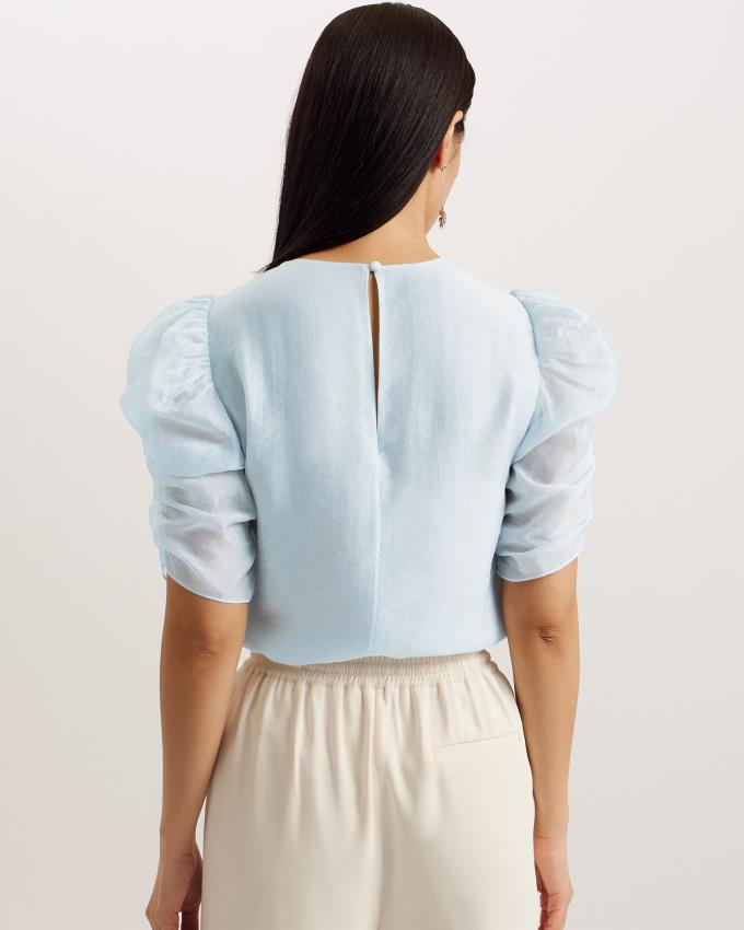 Najfatalniejszy Damskie Ted Baker Short Puff Sleeve Organza Głęboka Niebieskie Polska | PL-PFVXB8945