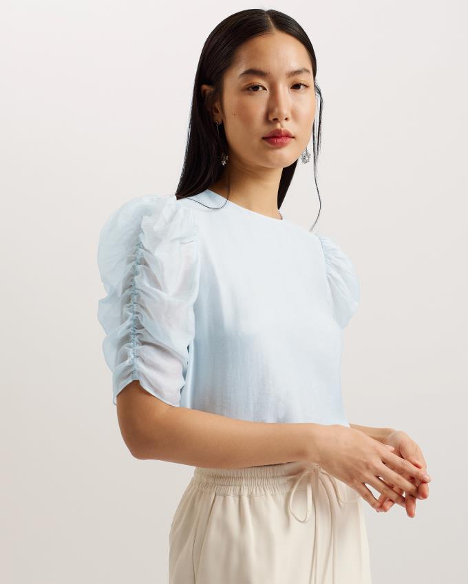 Najfatalniejszy Damskie Ted Baker Short Puff Sleeve Organza Głęboka Niebieskie Polska | PL-PFVXB8945