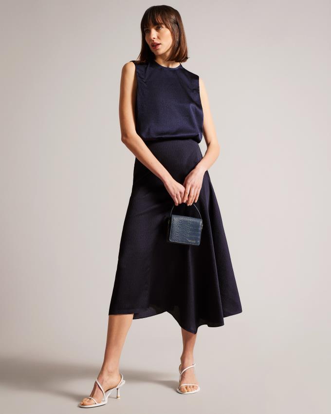 Najfatalniejszy Damskie Ted Baker Sleeveless Hammered Satin Granatowe Polska | PL-RGXDN8054