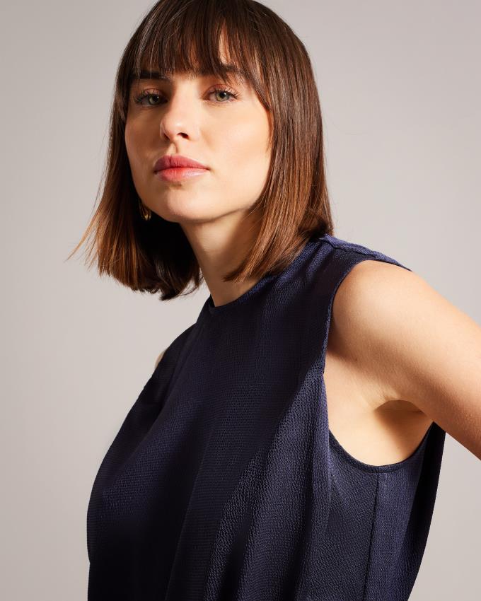 Najfatalniejszy Damskie Ted Baker Sleeveless Hammered Satin Granatowe Polska | PL-RGXDN8054