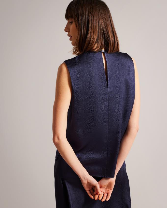 Najfatalniejszy Damskie Ted Baker Sleeveless Hammered Satin Granatowe Polska | PL-RGXDN8054