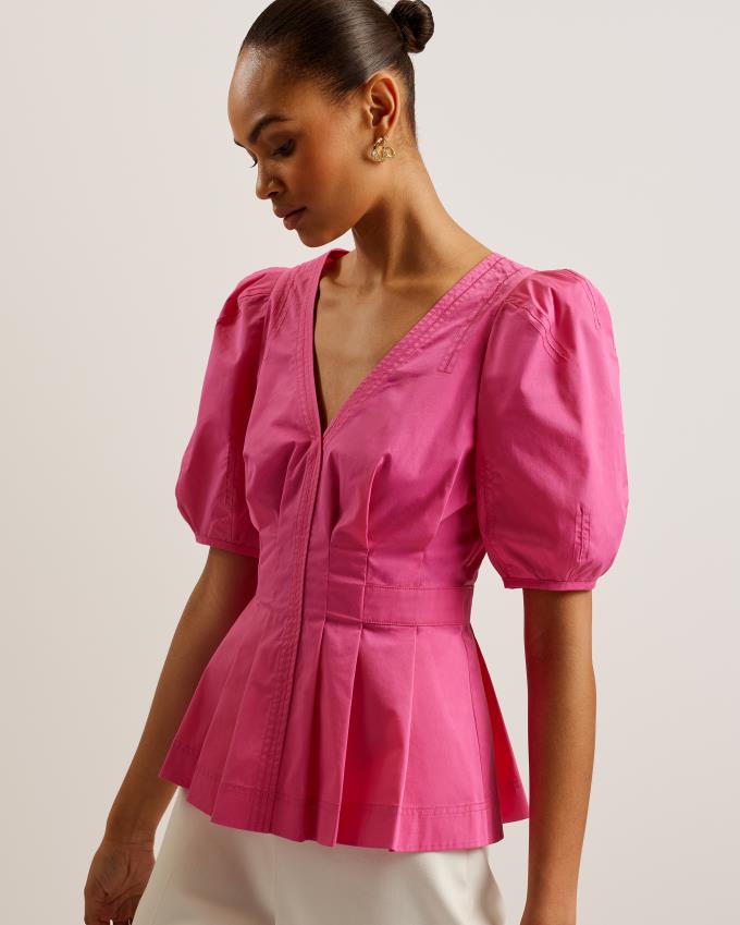 Najfatalniejszy Damskie Ted Baker Stitch Detail Balloon Sleeve Peplum Fioletowe Polska | PL-VMKTW3978
