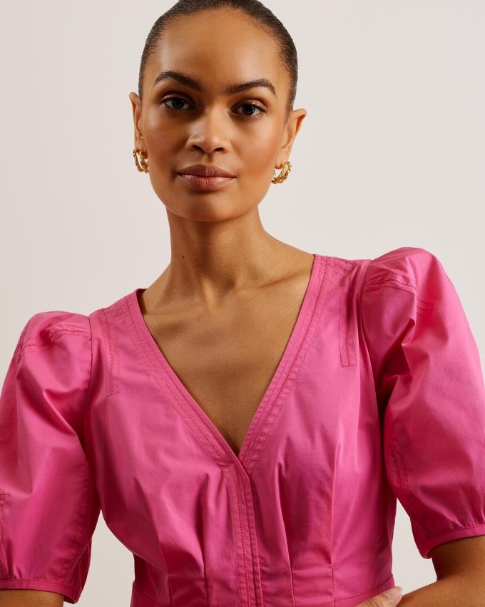 Najfatalniejszy Damskie Ted Baker Stitch Detail Balloon Sleeve Peplum Fioletowe Polska | PL-VMKTW3978