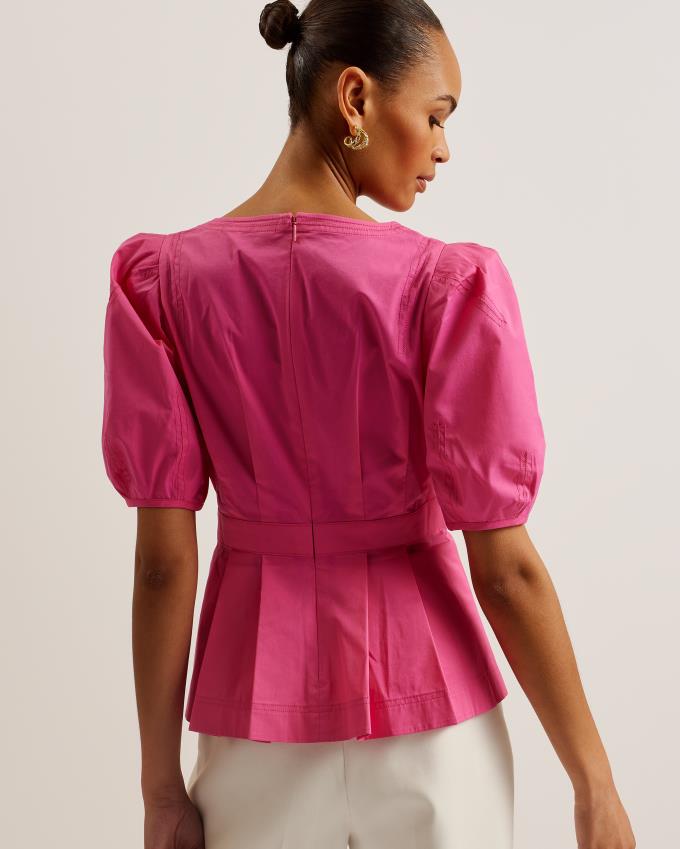Najfatalniejszy Damskie Ted Baker Stitch Detail Balloon Sleeve Peplum Fioletowe Polska | PL-VMKTW3978