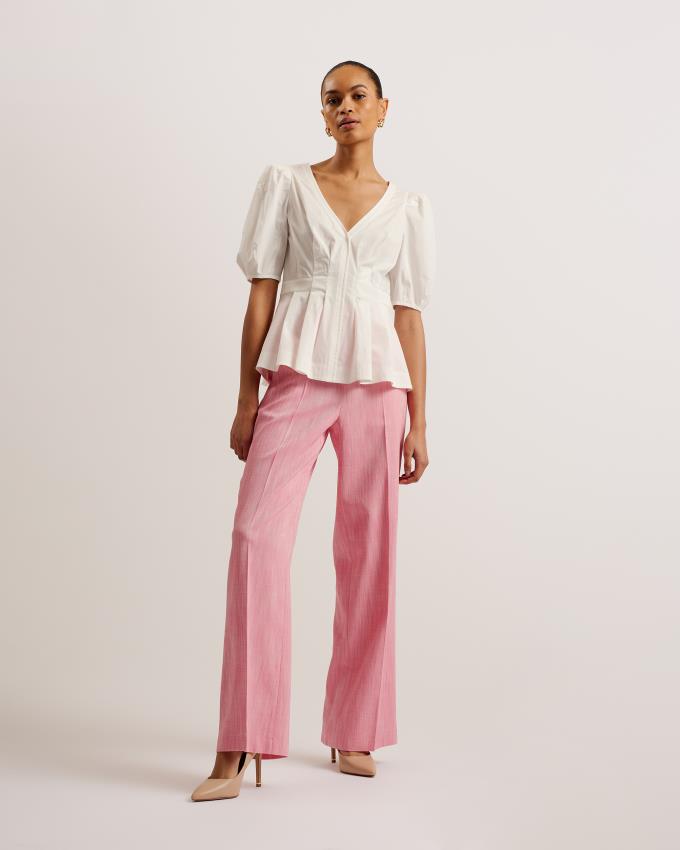 Najfatalniejszy Damskie Ted Baker Stitch Detail Balloon Sleeve Peplum Białe Polska | PL-WXBUO3982