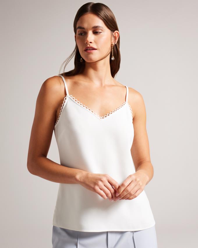 Najfatalniejszy Damskie Ted Baker Strappy Cami With Looped Trims Białe Polska | PL-VHMKF3957