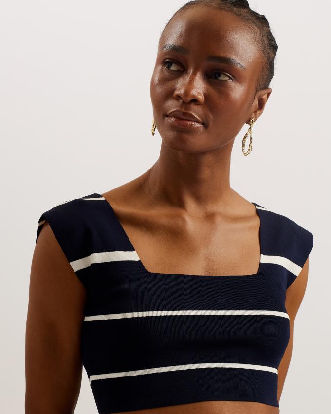 Najfatalniejszy Damskie Ted Baker Striped Knit Crop Granatowe Polska | PL-NQLJU9042