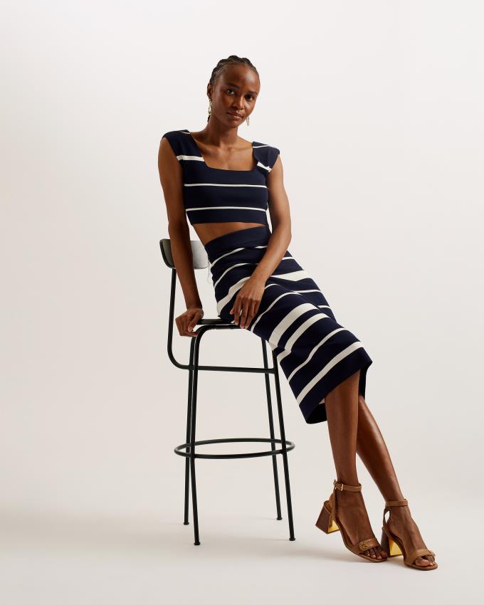 Najfatalniejszy Damskie Ted Baker Striped Knit Crop Granatowe Polska | PL-NQLJU9042