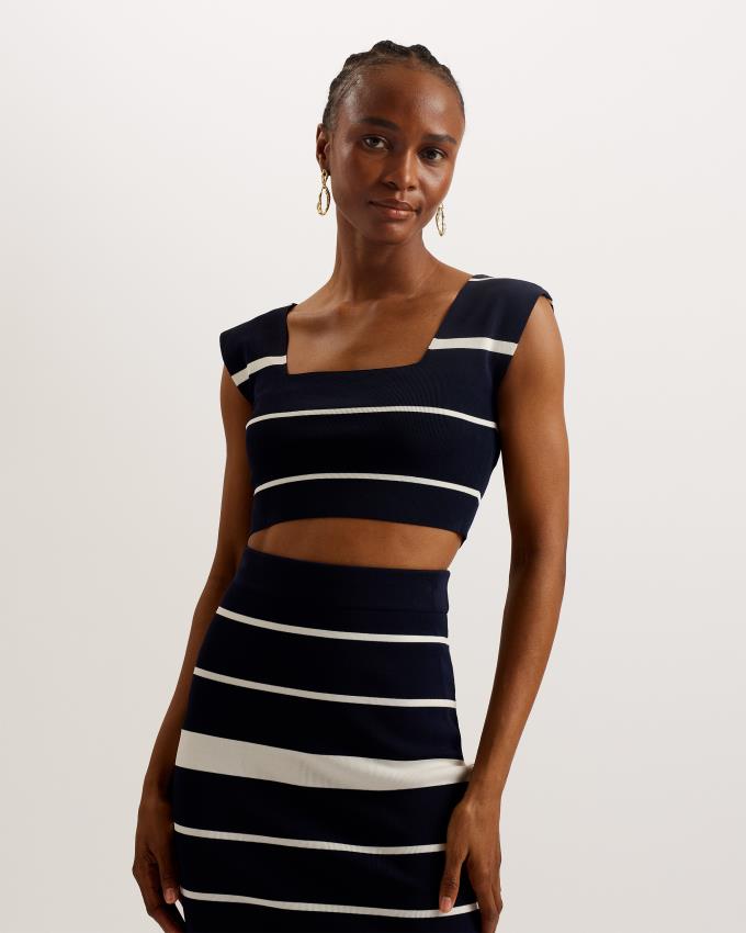 Najfatalniejszy Damskie Ted Baker Striped Knit Crop Granatowe Polska | PL-NQLJU9042