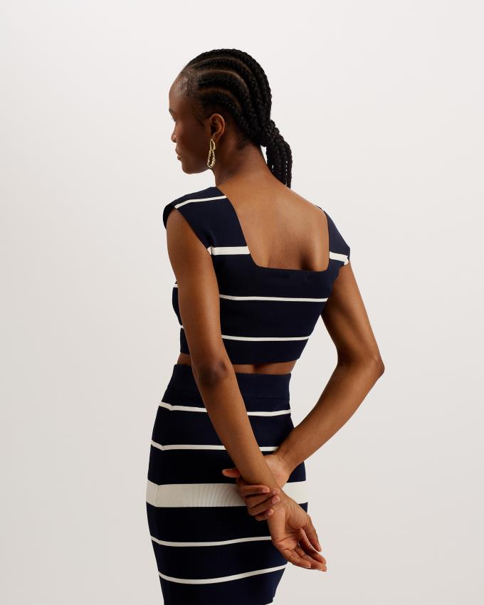 Najfatalniejszy Damskie Ted Baker Striped Knit Crop Granatowe Polska | PL-NQLJU9042