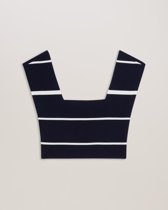 Najfatalniejszy Damskie Ted Baker Striped Knit Crop Granatowe Polska | PL-NQLJU9042