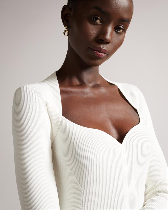 Najfatalniejszy Damskie Ted Baker Sweetheart Neckline Knitted Białe Polska | PL-HUYJX8560