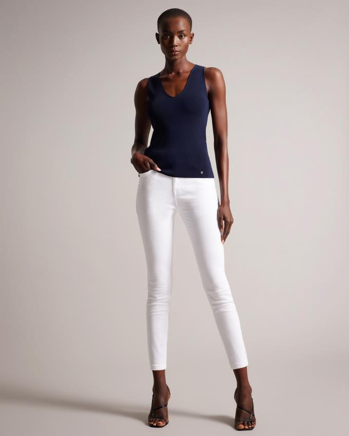 Najfatalniejszy Damskie Ted Baker V-Neck Slim Fit Knit Ciemny Niebieskie Polska | PL-SGPOI1376