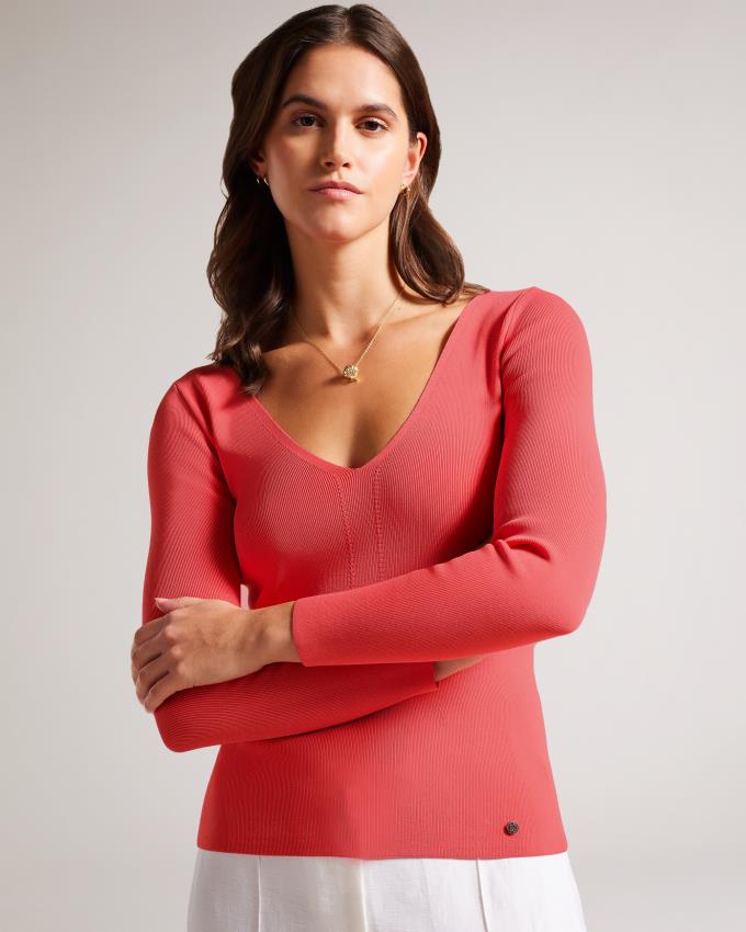 Najfatalniejszy Damskie Ted Baker V Neck Slim Fit Knit Koralowe Polska | PL-NHBGE6204