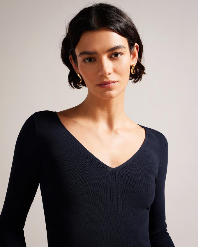 Najfatalniejszy Damskie Ted Baker V Neck Slim Fit Knit Ciemny Niebieskie Polska | PL-OWCGZ6018
