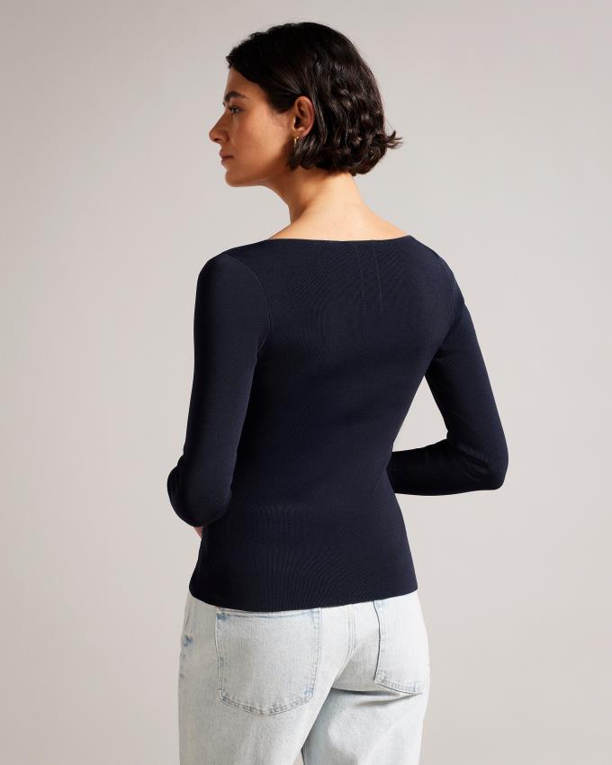 Najfatalniejszy Damskie Ted Baker V Neck Slim Fit Knit Ciemny Niebieskie Polska | PL-OWCGZ6018