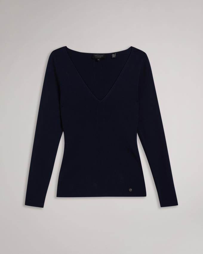 Najfatalniejszy Damskie Ted Baker V Neck Slim Fit Knit Ciemny Niebieskie Polska | PL-OWCGZ6018