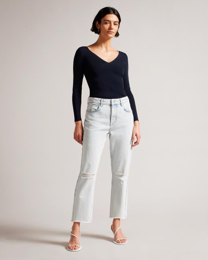 Najfatalniejszy Damskie Ted Baker V Neck Slim Fit Knit Ciemny Niebieskie Polska | PL-OWCGZ6018