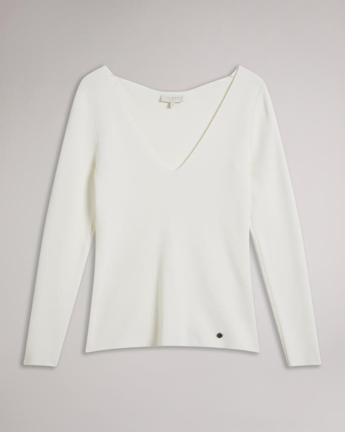 Najfatalniejszy Damskie Ted Baker V Neck Slim Fit Knit Białe Polska | PL-LCDTJ1326