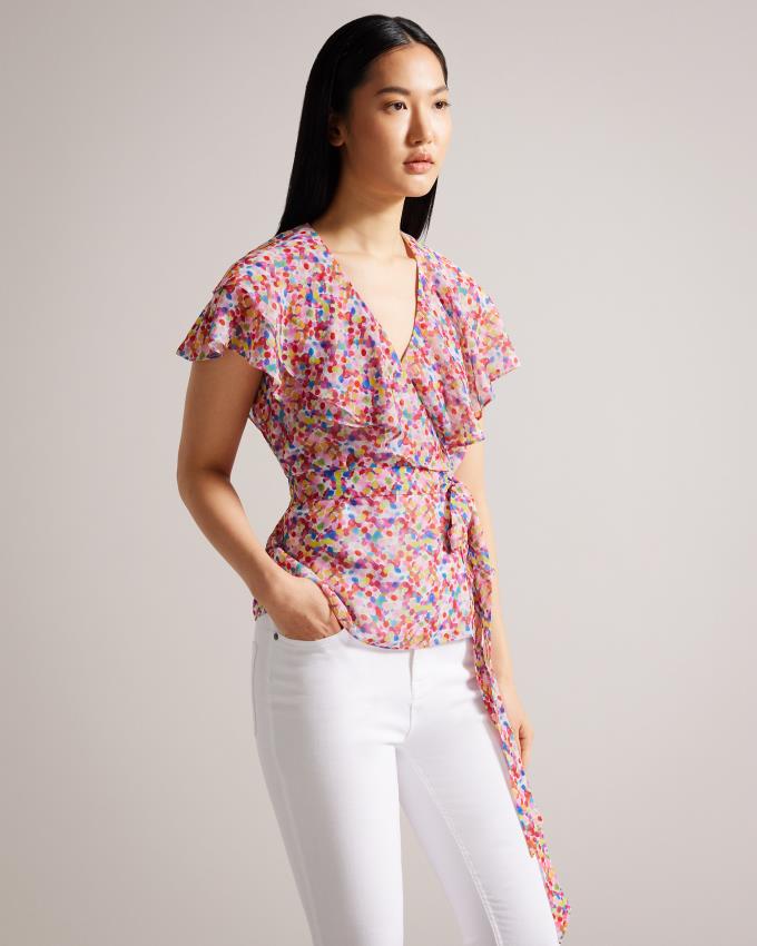 Najfatalniejszy Damskie Ted Baker Wrap With Ruffled Neckline Białe Polska | PL-CYHLN1524