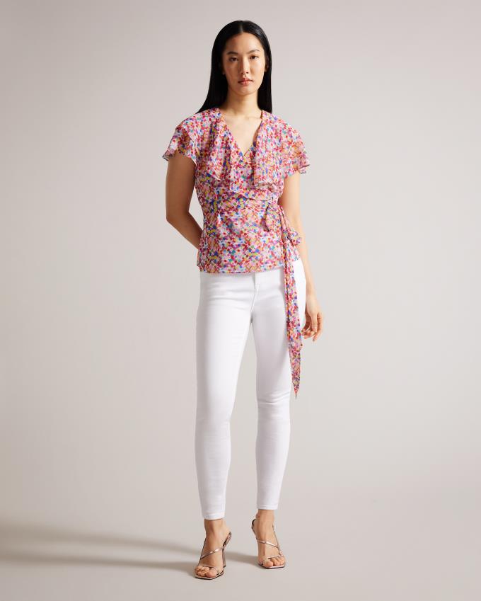 Najfatalniejszy Damskie Ted Baker Wrap With Ruffled Neckline Białe Polska | PL-CYHLN1524
