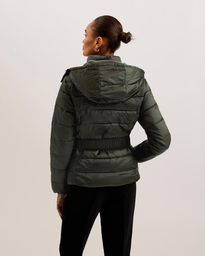 Płaszcz Damskie Ted Baker Belted Padded With Detachable Hood Ciemny Zielone Polska | PL-EDWJC9175