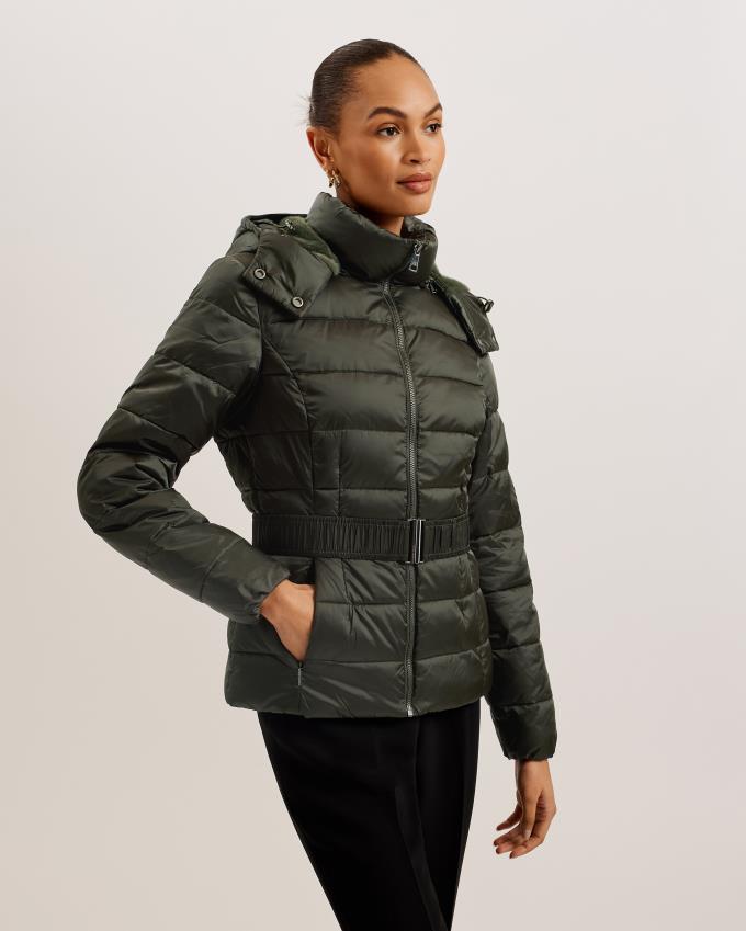 Płaszcz Damskie Ted Baker Belted Padded With Detachable Hood Ciemny Zielone Polska | PL-EDWJC9175