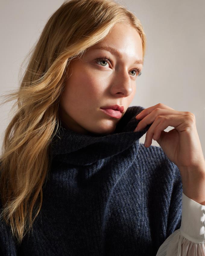 Płaszcz Damskie Ted Baker Engineered Knit Funnel Neck Cape Granatowe Polska | PL-NLOYU7149