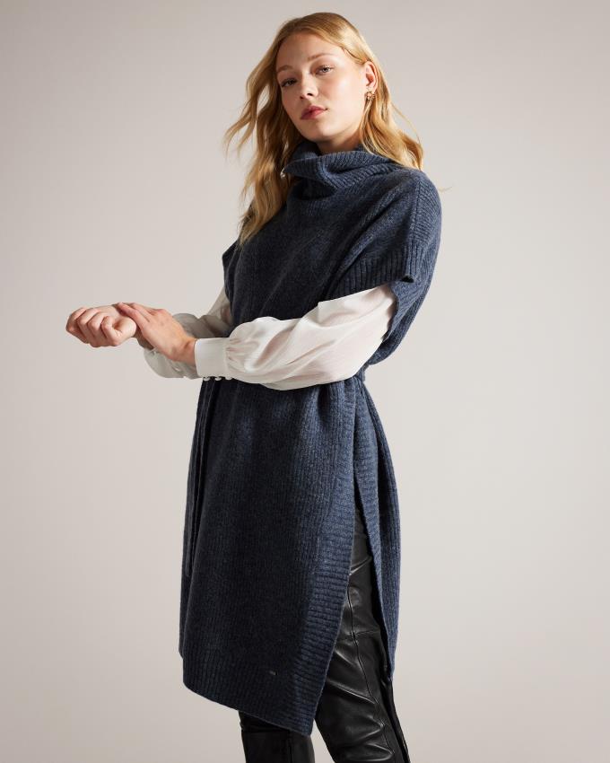 Płaszcz Damskie Ted Baker Engineered Knit Funnel Neck Cape Granatowe Polska | PL-NLOYU7149