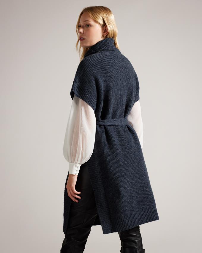 Płaszcz Damskie Ted Baker Engineered Knit Funnel Neck Cape Granatowe Polska | PL-NLOYU7149