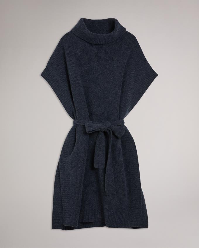 Płaszcz Damskie Ted Baker Engineered Knit Funnel Neck Cape Granatowe Polska | PL-NLOYU7149