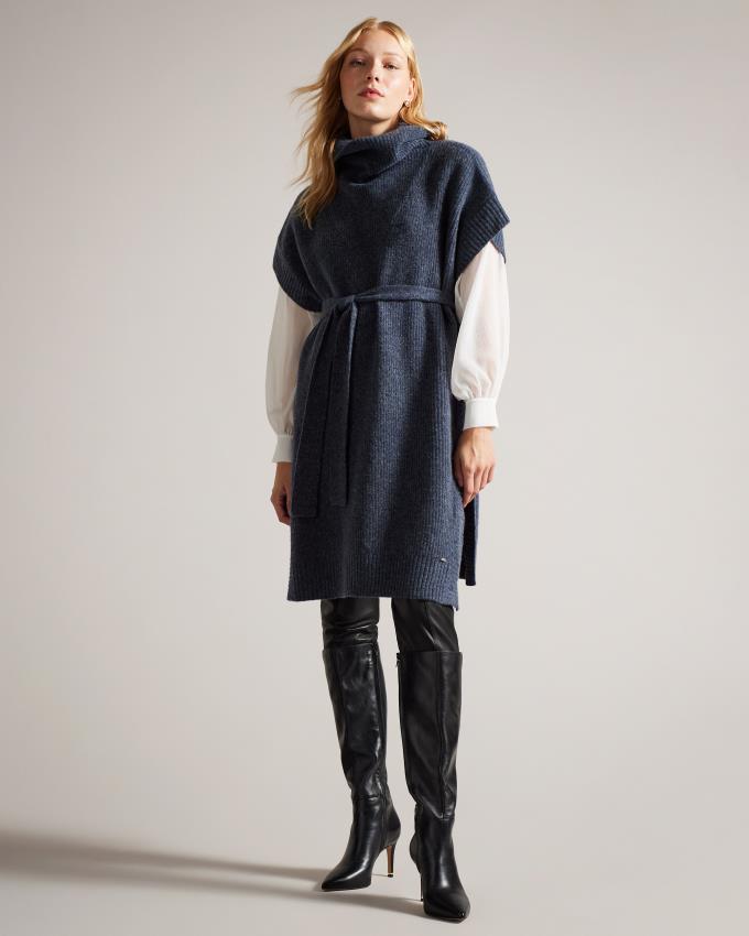 Płaszcz Damskie Ted Baker Engineered Knit Funnel Neck Cape Granatowe Polska | PL-NLOYU7149