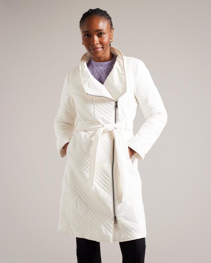 Płaszcz Damskie Ted Baker Midi Quilted Wrap With High Collar Białe Polska | PL-ROHKZ1906