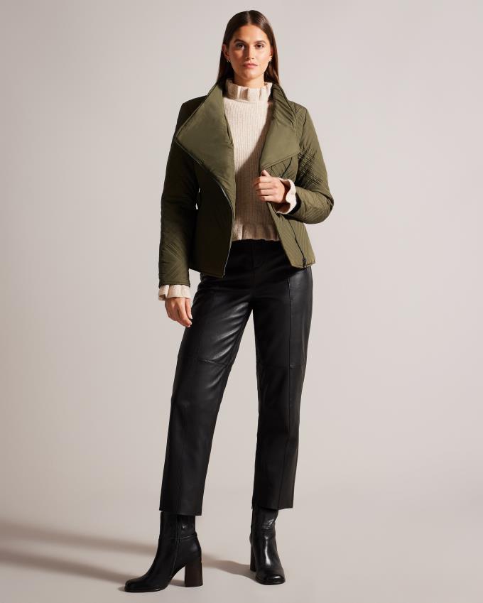 Płaszcz Damskie Ted Baker Mini Quilted Wrap With High Collar Khaki Polska | PL-CHLWS2739