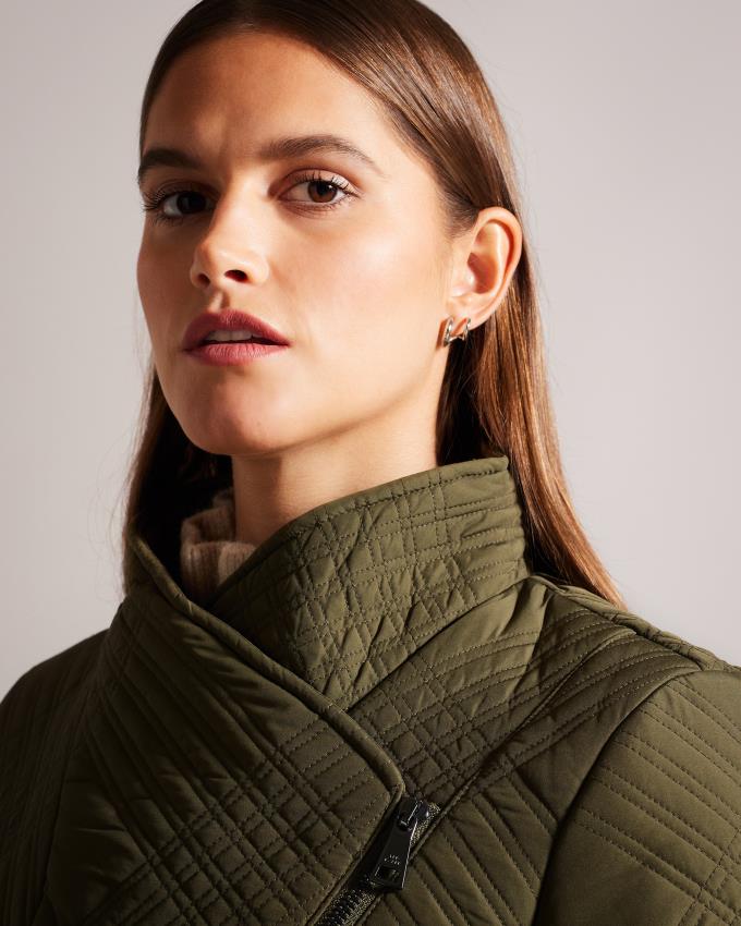 Płaszcz Damskie Ted Baker Mini Quilted Wrap With High Collar Khaki Polska | PL-CHLWS2739