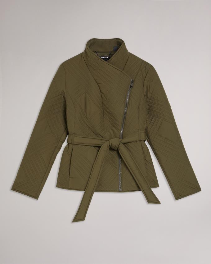 Płaszcz Damskie Ted Baker Mini Quilted Wrap With High Collar Khaki Polska | PL-CHLWS2739