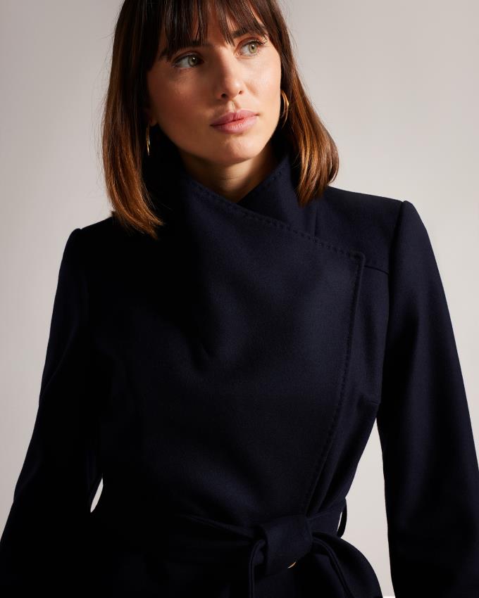 Płaszcz Damskie Ted Baker Short Wool Wrap Granatowe Polska | PL-RNGOY9347